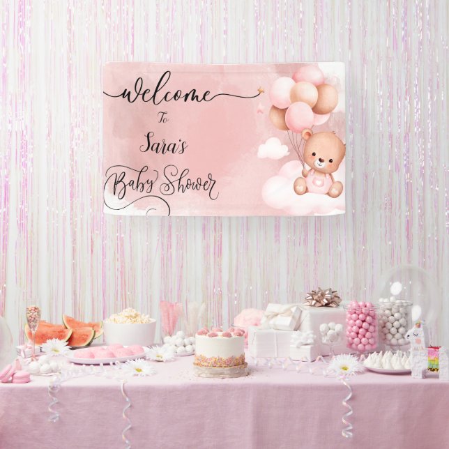 We can Bearly Wait Girl Baby shower Banner  (Party)