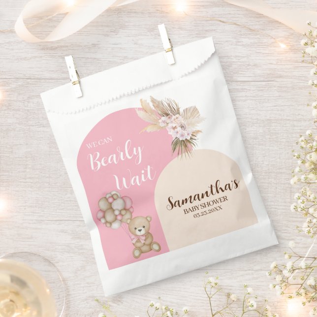 We Can Bearly Wait Girl Baby Shower Favour Bags (Clipped)