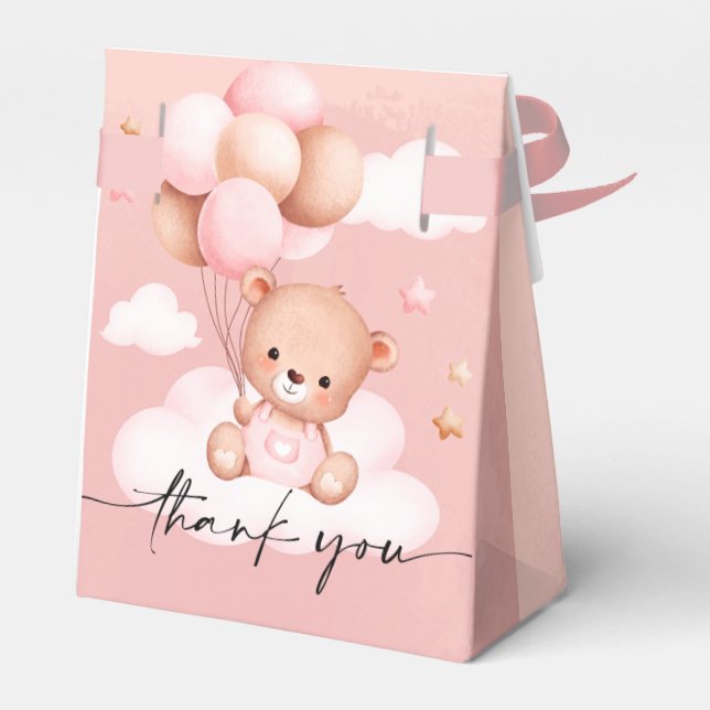 We can Bearly Wait Girl Baby Shower  Favour Box (Back Side)
