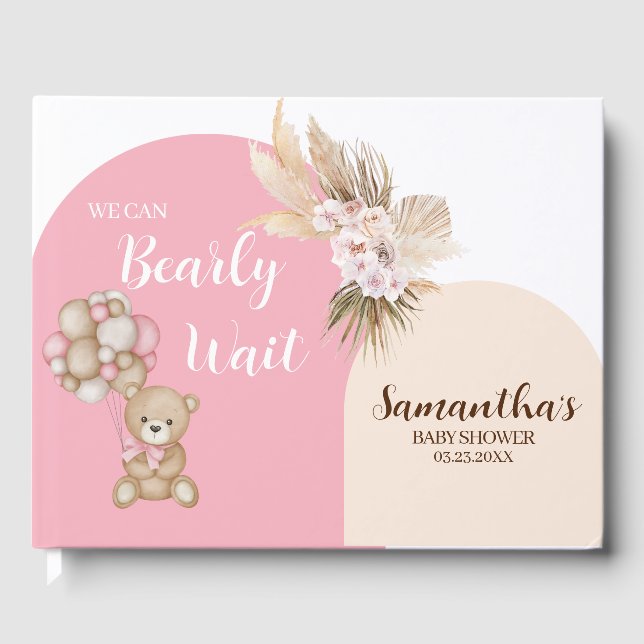 We Can Bearly Wait Girl Baby Shower Guest Book (Front)