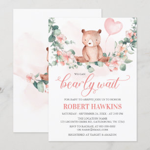We Can Bearly Wait Girl Baby Shower Invitation