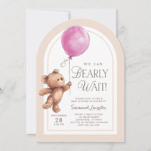 We Can Bearly Wait Girl Baby Shower Invitation