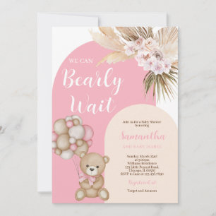 We Can Bearly Wait Girl Baby Shower Invitation