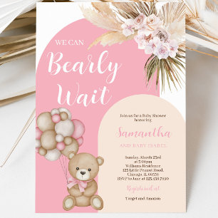 We Can Bearly Wait Girl Baby Shower Invitation