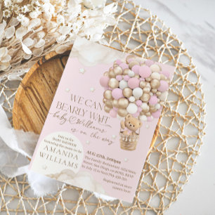 We Can Bearly wait Girl Baby Shower Invitation