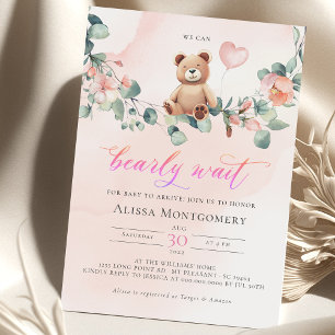We Can Bearly Wait! Girl Baby Shower Invitation
