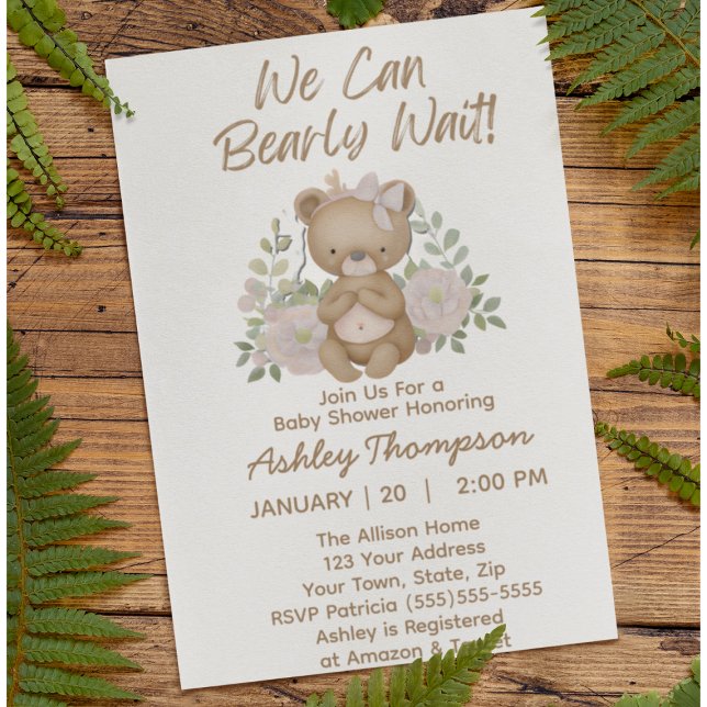 We Can Bearly Wait Girl Baby Shower Invitation (Creator Uploaded)