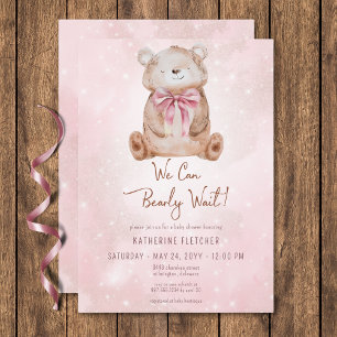 We Can Bearly Wait Girl Baby Shower Invitation