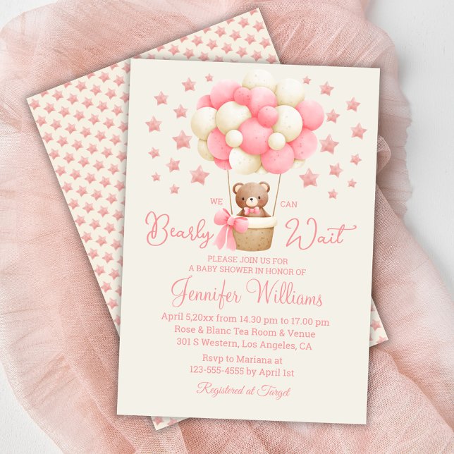 we can bearly wait, girl baby shower pink stars  invitation (Creator Uploaded)