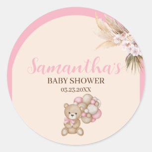 We Can Bearly Wait Girl Baby Shower Sticker
