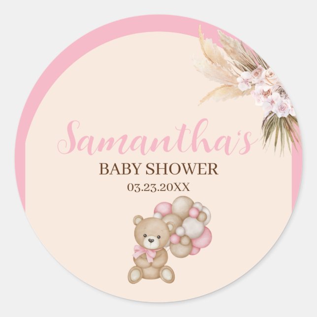 We Can Bearly Wait Girl Baby Shower Sticker (Front)