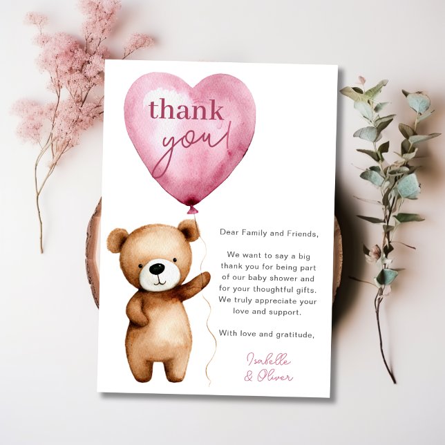 We Can Bearly Wait Girl Baby Shower Thank You Card (We Can Bearly Wait Girl Baby Shower Thank You Card)