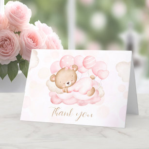 We Can Bearly Wait Girl Baby shower Thank You Card