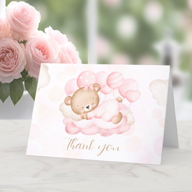 We Can Bearly Wait Girl Baby shower Thank You Card (We Can Bearly Wait Girl Baby shower Thank You Card)