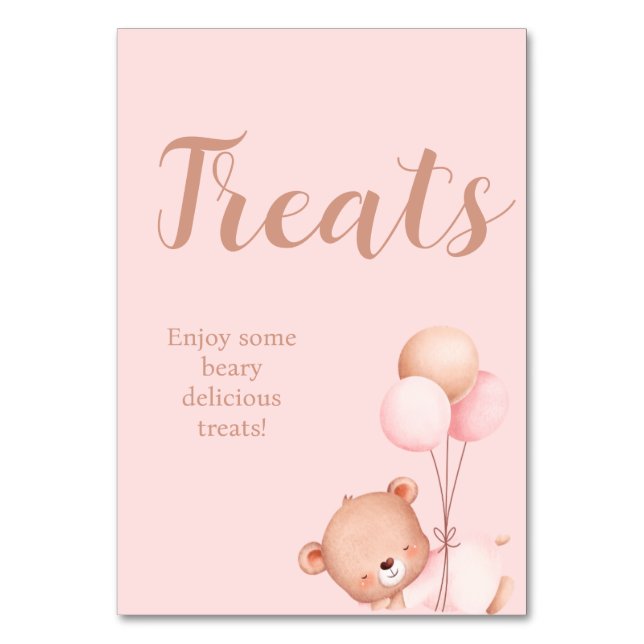 We can Bearly Wait Girl Baby shower Treats  Table Number (Front)