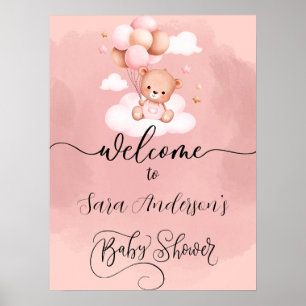 We can Bearly Wait Girl Baby shower Welcome Poster