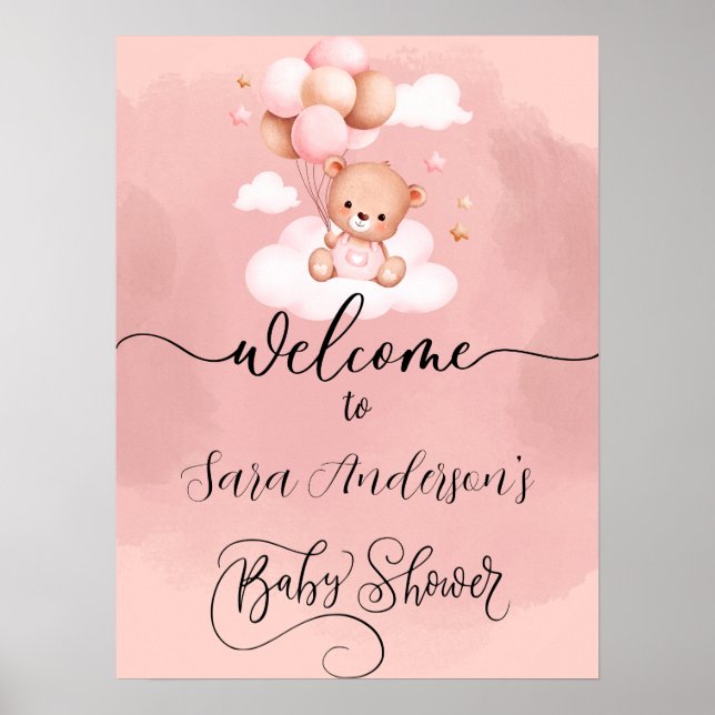 We can Bearly Wait Girl Baby shower Welcome  Poster (Front)