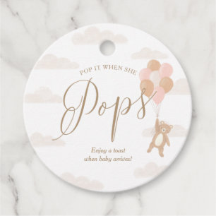 We Can Bearly Wait Girl Baby Shower Wine Bottle Favour Tags