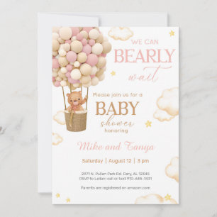 We can bearly wait girl bear Baby Shower invite. Invitation