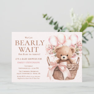 We Can Bearly Wait Girl Bear In Basket Baby Shower Invitation