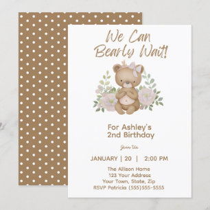We Can Bearly Wait Girl Birthday Party Invitation