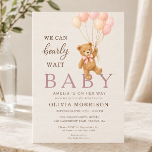 We Can Bearly Wait Girl Blush Pink Baby Shower Invitation