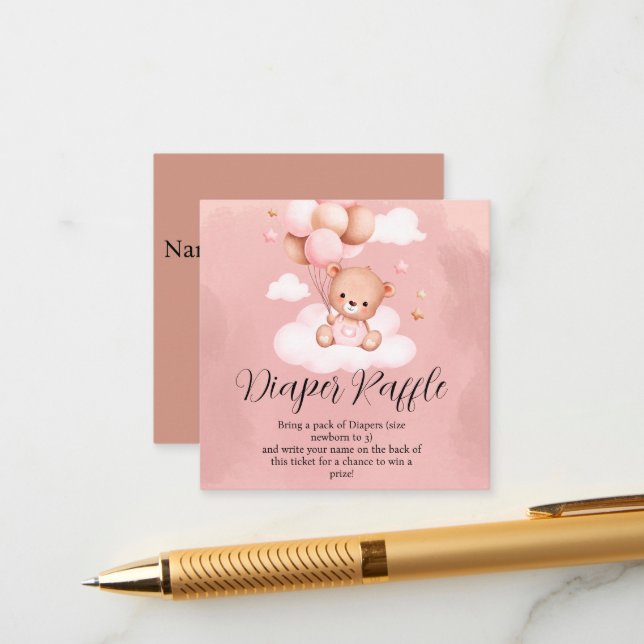 We can Bearly Wait Girl Diaper Raffle  Enclosure Card (Front/Back In Situ)