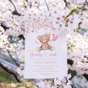 We Can Bearly Wait Girl Teddy Bear Baby Shower Invitation