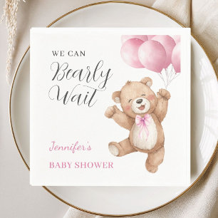 We Can Bearly Wait Girl Teddy Bear Baby Shower Napkin