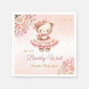 We can bearly wait Girl Teddy Bear Baby Shower Napkin