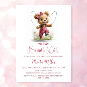 We Can Bearly Wait Girl Teddy Bear Invitation