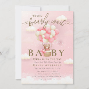 We can Bearly Wait Girl Teddy Bear Pink Baby  Invitation