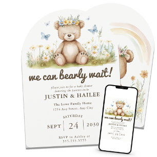 We Can Bearly Wait Girly Wildflower Baby Shower Invitation
