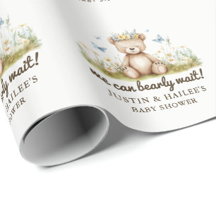 We Can Bearly Wait Girly Wildflower Baby Shower Wrapping Paper