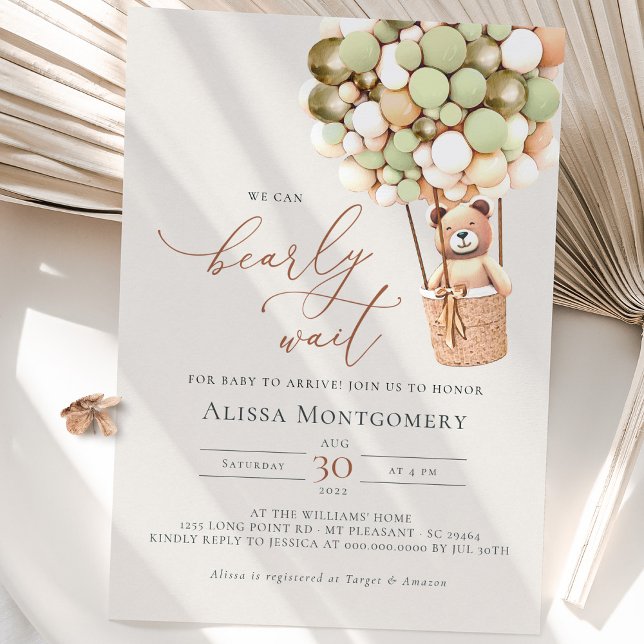 We Can Bearly Wait! Green Baby Shower Invitation (We can bearly wait ... green and gold, gender neutral baby shower invitation.)