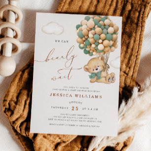 We Can Bearly Wait Green Baby Shower Invitation