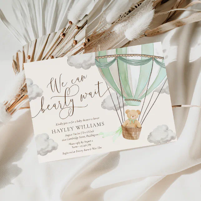 We Can Bearly Wait Green Baby Shower Invitation | Zazzle