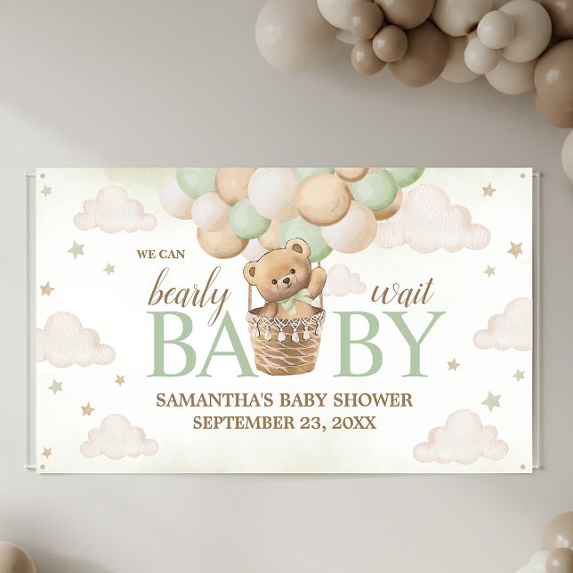 We Can Bearly Wait Green Bear Baby Shower Banner (We Can Bearly Wait Green Bear Baby Shower Banner)