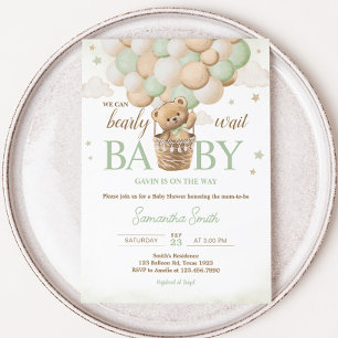 We Can Bearly Wait Green Bear Baby Shower  Invitation