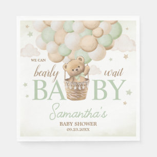 We Can Bearly Wait Green Bear Baby Shower Napkin