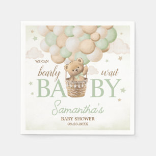 We Can Bearly Wait Green Bear Baby Shower Napkin