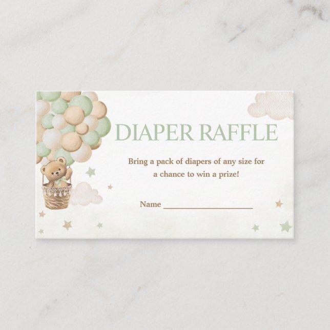 We Can Bearly Wait Green Bear Diaper Raffle Enclosure Card (Front)