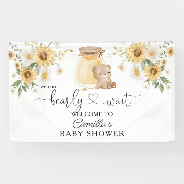 We Can Bearly Wait Honey Bear Baby Shower Banner (Horizontal)