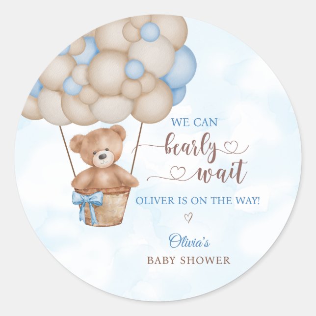 We Can Bearly Wait Hot Air Balloon Baby Shower Classic Round Sticker (Front)