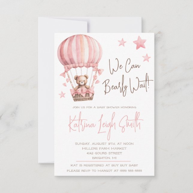 We can bearly Wait! Hot Air Balloon Baby Shower Invitation (Front)