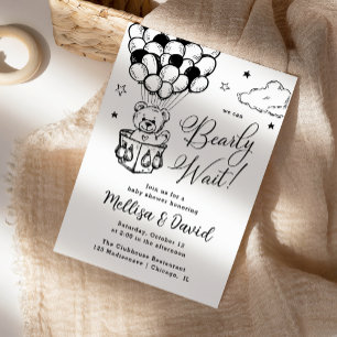 We Can Bearly Wait   Hot Air Balloon   Baby Shower Invitation