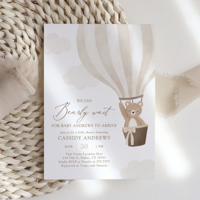 We Can Bearly Wait Hot Air Balloon Baby Shower Invitation (Creator Uploaded)