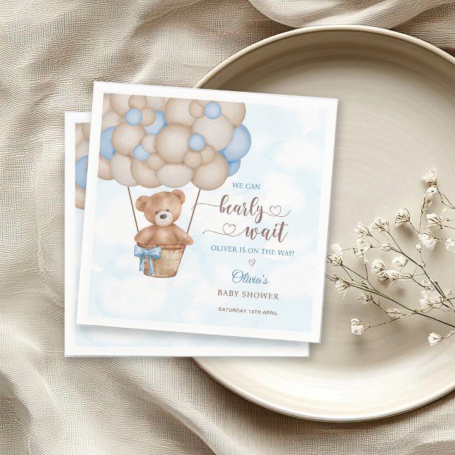 We Can Bearly Wait Hot Air Balloon Baby Shower Napkin (Creator Uploaded)