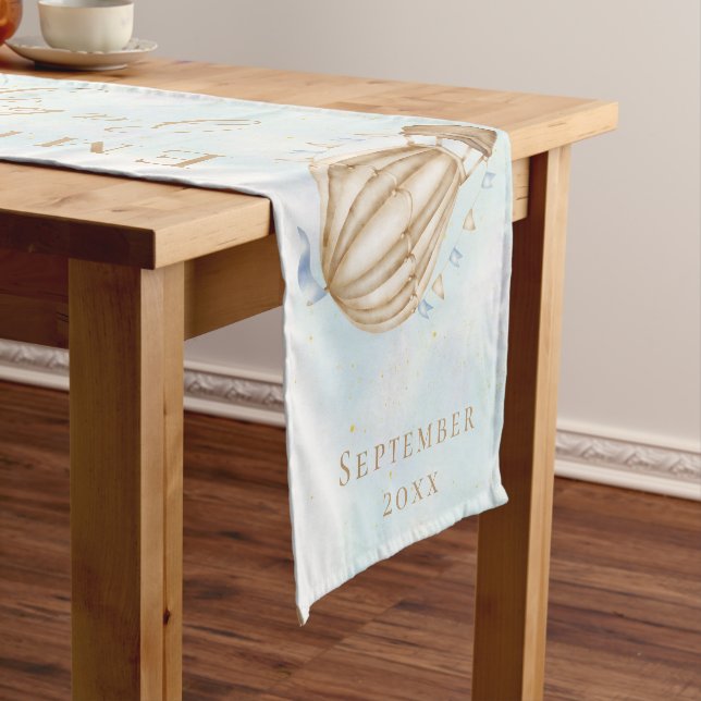We can Bearly Wait! Hot Air Balloons Baby Shower Short Table Runner (In Situ)