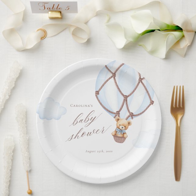 We Can Bearly Wait! Hot Air Baloon Baby Shower Paper Plate (Wedding)